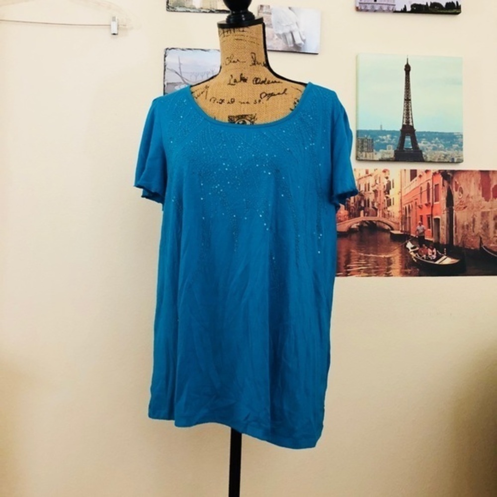 Fashion Bug sequined teal tee, Sz. 0X